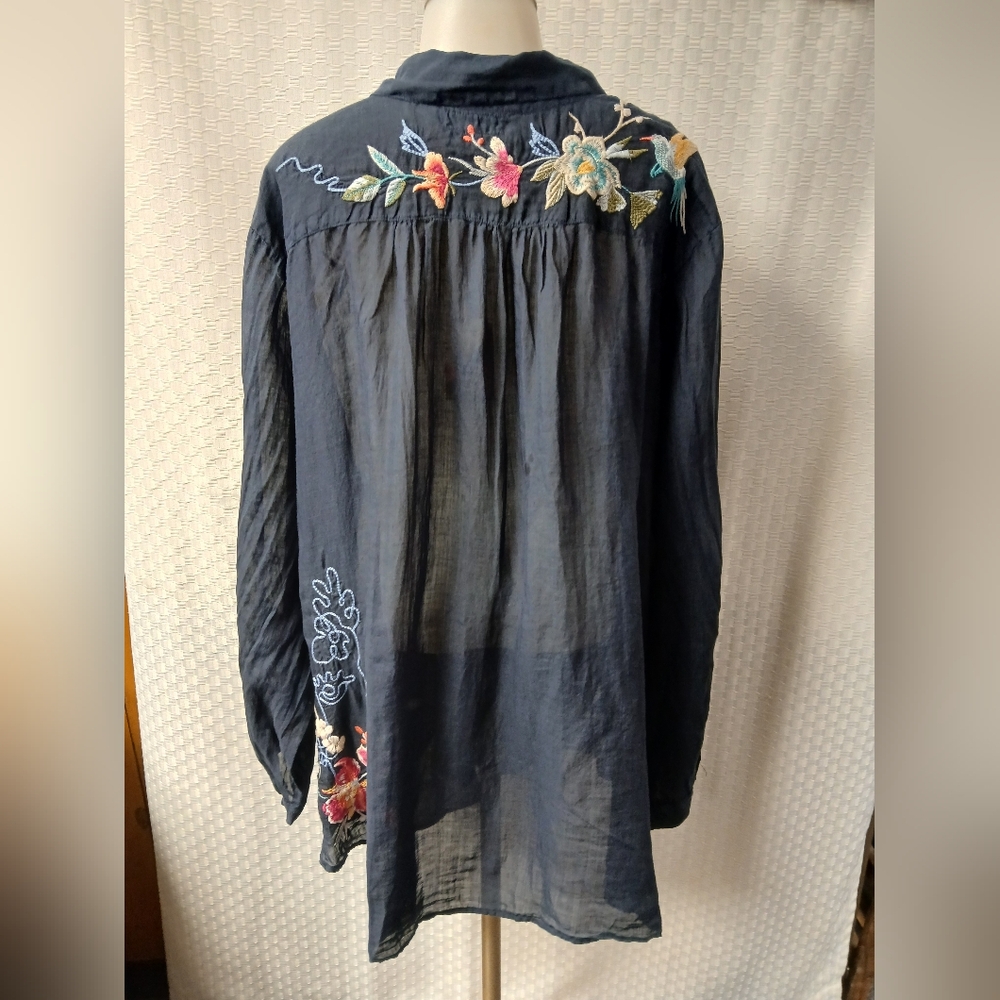 NWT Johnny Was Navy Blue Kimono Blouse - Picture 2 of 9